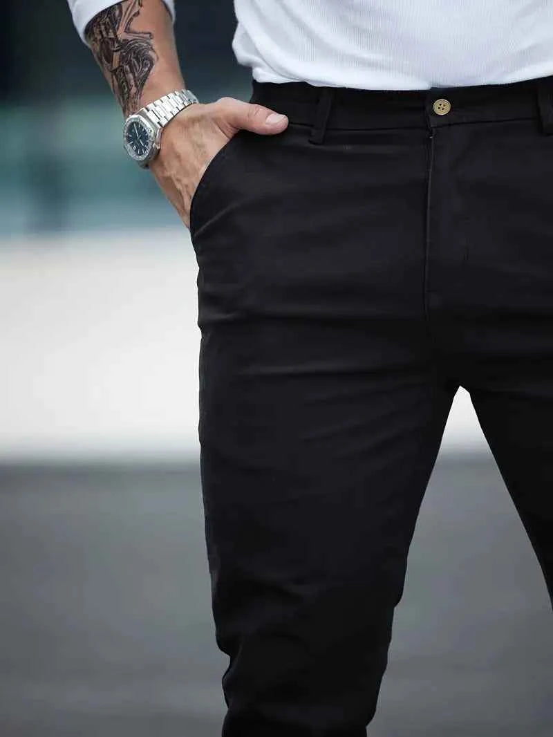 Gambluss Jet-Black Casual Cotton Pant