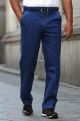 Gambluss Relaxed-Fit Elastic Belt Pleated Pant D-Blue