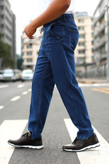 Gambluss Relaxed-Fit Elastic Belt Pleated Pant D-Blue