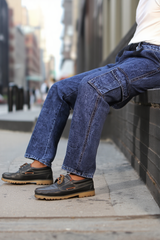 Gambluss Acid Washed Relaxed-Fit Denim Cargo-Blue