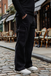 Gambluss Essential Relaxed-Fit Denim cargo Pant- Jet Black-CP