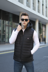 Black Sleeveless Removable Hood Puffer Jacket