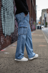 Gambluss Essential Relaxed-Fit Denim Cargo- Light blue