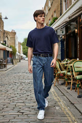 Gambluss Relaxed-Fit Pleated Pant - Gray-Navy