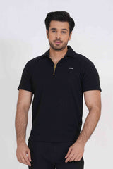 Gambluss Thermal Zipper Polo Shirt -Black