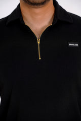 Gambluss Thermal Zipper Polo Shirt -Black