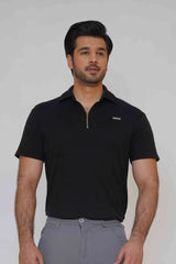 Gambluss Thermal Zipper Polo Shirt -Black