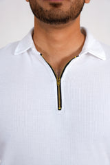 Gambluss Thermal Zipper Polo Shirt -White