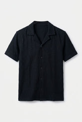 Gambluss Black Textured Cuban Collar Shirt | Premium Men's Stretch Half Sleeve Shirt