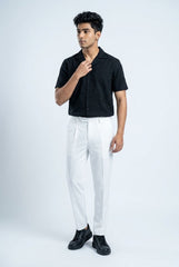 Gambluss Black Textured Cuban Collar Shirt | Premium Men's Stretch Half Sleeve Shirt