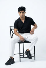 Gambluss Black Textured Cuban Collar Shirt | Premium Men's Stretch Half Sleeve Shirt