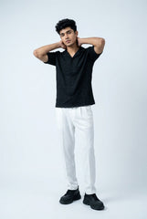 Gambluss Black Textured Cuban Collar Shirt | Premium Men's Stretch Half Sleeve Shirt