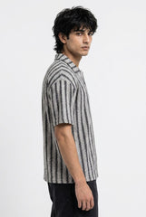 Gambluss Grey & Black Striped Turkish Textured Drop Shoulder Polo Shirt | Premium Men's Knit Polo