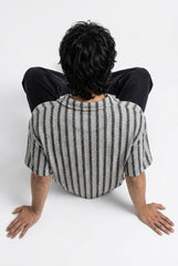 Gambluss Grey & Black Striped Turkish Textured Drop Shoulder Polo Shirt | Premium Men's Knit Polo