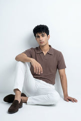 Gambluss Knitted Cotton Textured Brown Polo Shirt | Premium Men's Cotton Blend Polo