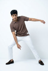 Gambluss Knitted Cotton Textured Brown Polo Shirt | Premium Men's Cotton Blend Polo