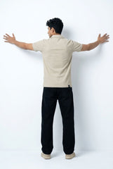 Gambluss Knitted Cotton Textured Johnny Collar Polo Shirt - Beige