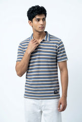 Gambluss Knitted Cotton Textured Striped Polo Shirt | Premium Men's Cotton Blend Polo