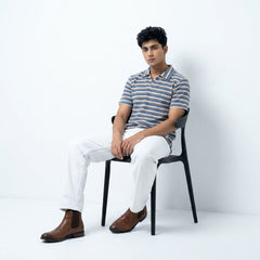 Gambluss Knitted Cotton Textured Striped Polo Shirt | Premium Men's Cotton Blend Polo