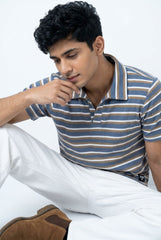 Gambluss Knitted Cotton Textured Striped Polo Shirt | Premium Men's Cotton Blend Polo