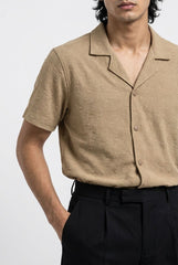 Gambluss Peanut Brown Textured Cuban Collar Shirt | Premium Men's Stretch Half Sleeve Shirt