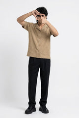Gambluss Peanut Brown Textured Cuban Collar Shirt | Premium Men's Stretch Half Sleeve Shirt