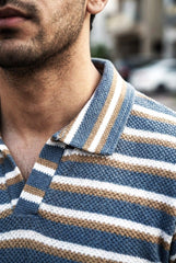 Gambluss Knitted Cotton Textured Polo Shirt - Stripped