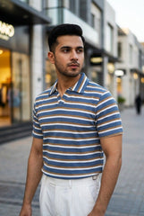 Gambluss Knitted Cotton Textured Polo Shirt - Stripped