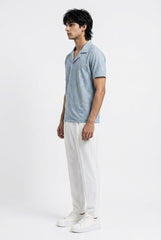 Gambluss Slate Grey Textured Cuban Collar Shirt | Premium Men's Stretch Half Sleeve Shirt