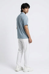 Gambluss Slate Grey Textured Cuban Collar Shirt | Premium Men's Stretch Half Sleeve Shirt