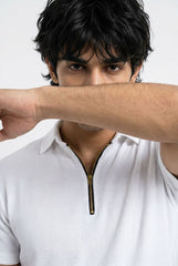 Gambluss Thermal Zipper Polo Shirt -White