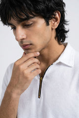Gambluss Thermal Zipper Polo Shirt -White
