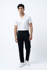 Gambluss White Textured Cuban Collar Shirt | Premium Men's Stretch Half Sleeve Shirt