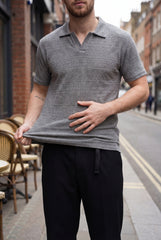 Men’s Grey Textured Turkish Polo Shirt – Johnny Collar | Stretchable Breathable Premium Fabric