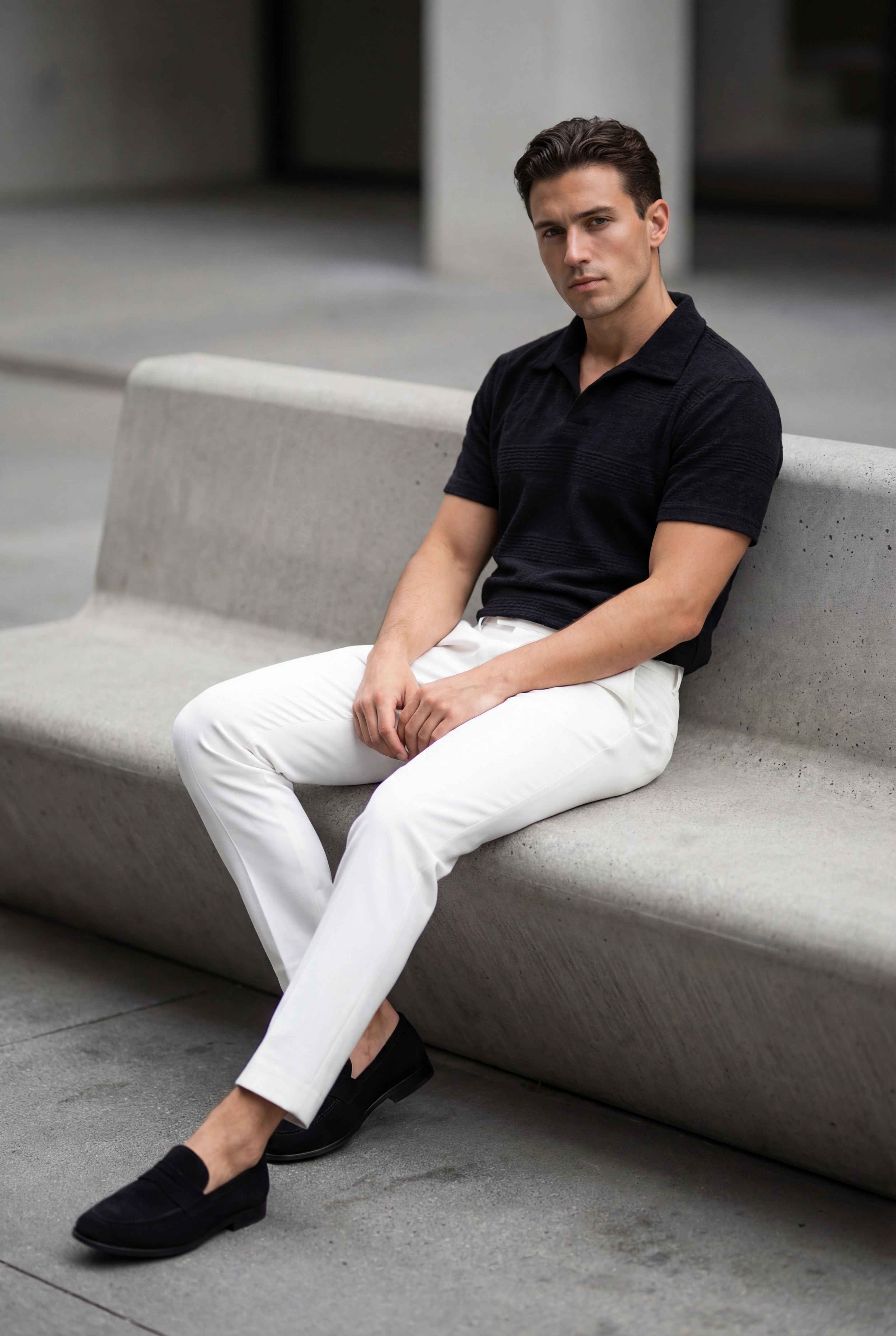 Men’s Black Textured Turkish Polo Shirt – Johnny Collar | Stretchable Breathable Premium Fabric