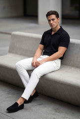 Men’s Black Textured Turkish Polo Shirt – Johnny Collar | Stretchable Breathable Premium Fabric