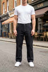 Gambluss Stretchable Belt Relaxed-Fit Pleated Pant-Structured Black - Gambluss Wardrobe