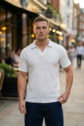 Johnny Collar Embossed Textured Polo Shirt for Men | White - Gambluss Wardrobe