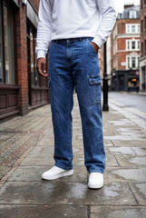 Gambluss Essential Relaxed-Fit Denim Cargo- Navy Blue