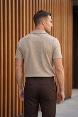 Men’s Beige Textured Turkish Polo Shirt – Johnny Collar | Stretchable Breathable Premium Fabric
