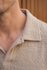 Men’s Beige Textured Turkish Polo Shirt – Johnny Collar | Stretchable Breathable Premium Fabric