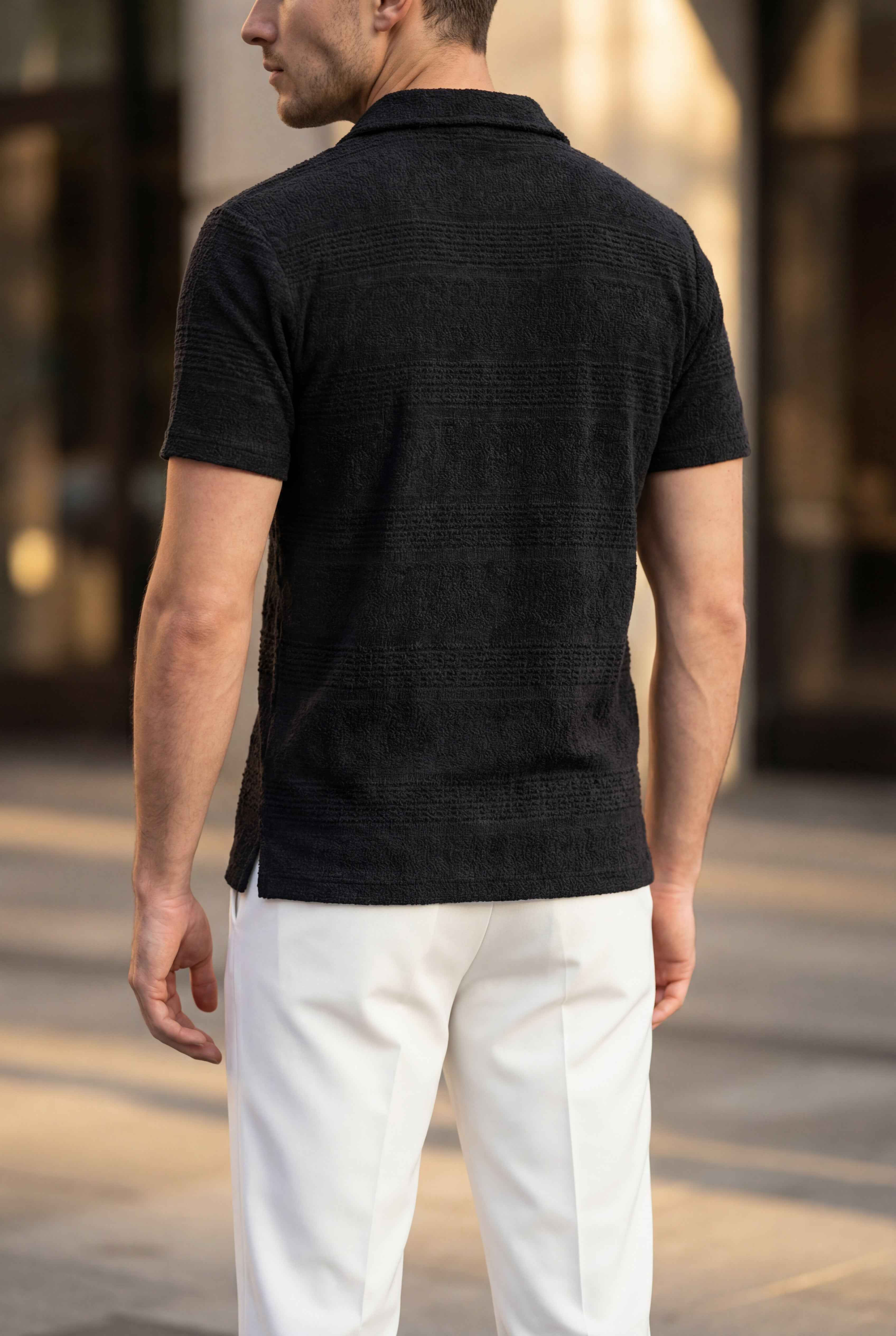 Men’s Black Textured Turkish Polo Shirt – Johnny Collar | Stretchable Breathable Premium Fabric