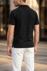 Men’s Black Textured Turkish Polo Shirt – Johnny Collar | Stretchable Breathable Premium Fabric