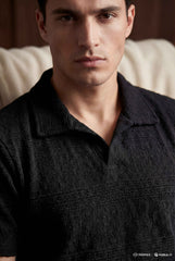 Men’s Black Textured Turkish Polo Shirt – Johnny Collar | Stretchable Breathable Premium Fabric