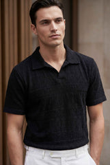 Men’s Black Textured Turkish Polo Shirt – Johnny Collar | Stretchable Breathable Premium Fabric