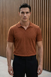 Johnny Collar Embossed Textured Polo Shirt for Men | Rust - Gambluss Wardrobe
