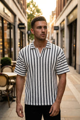 Turkish Drop Shoulder Textured Johnny Collar Polo Shirt – White - Gambluss Wardrobe