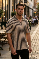 Turkish Drop Shoulder Textured Johnny Collar Polo Shirt – beige - Gambluss Wardrobe