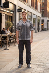 Turkish Drop Shoulder Textured Johnny Collar Polo Shirt – Grey - Gambluss Wardrobe