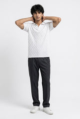 Johnny Collar Embossed Textured Polo Shirt for Men | White